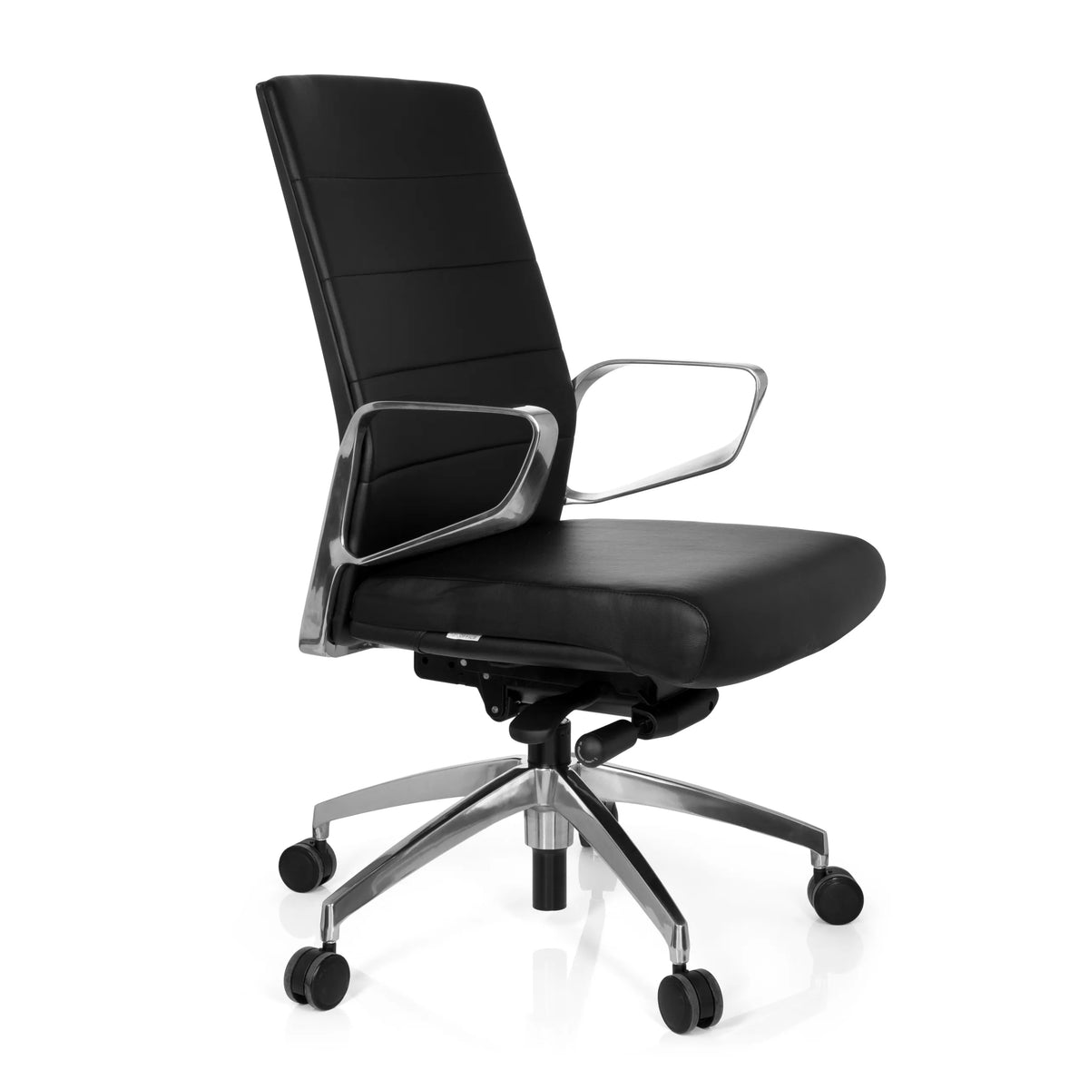 Siège de bureau de qualité professionnelle PROVIDER noir avec rembourrage capitonné et base à cinq roulettes de hjh OFFICE – vue à 360° (vue de trois quarts avant 60°)