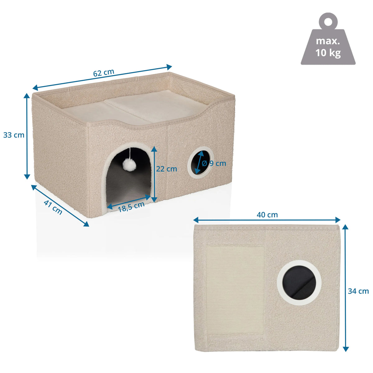Dessin coté de la Grotte pour chat PAWY EB avec une largeur de 62 cm et une hauteur de 33 cm de hjh LIVING