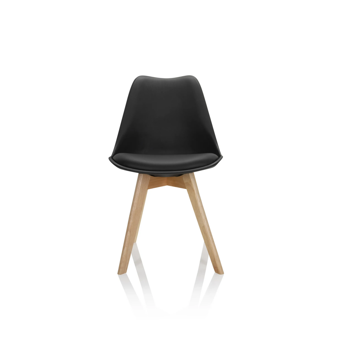 Chaise à coque SCANDI 4 noire avec quatre pieds en bois clair de hjh OFFICE – vue à 360° (vue de face 0°)