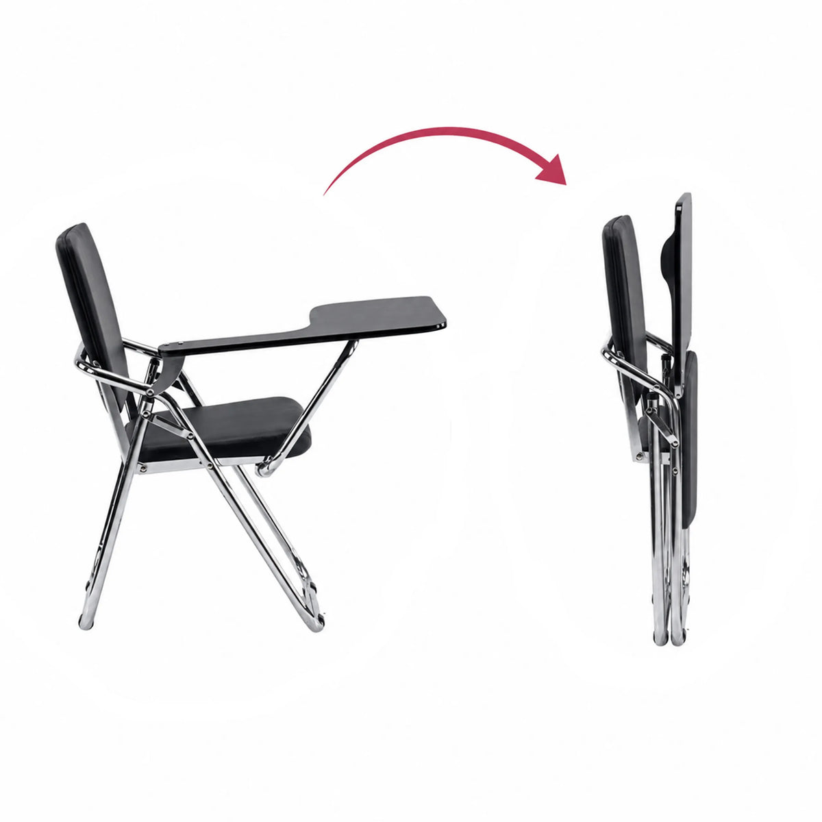 Mécanisme de pliage de la Chaise pliante Esto T en noir en position ouverte et pliée de hjh OFFICE