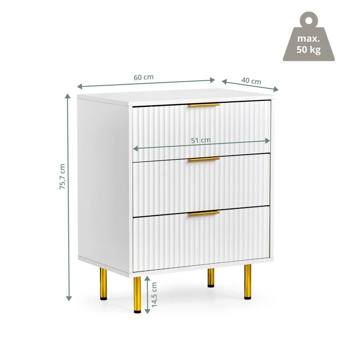 Dessin dimensionnel de la commode Hjelle K avec une largeur de 60 cm et une hauteur de 75,7 cm de hjh LIVING