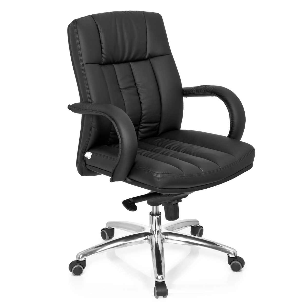 Siège pivotant XXL G 100 noir avec rembourrage capitonné et piètement à cinq roulettes de hjh OFFICE – vue à 360° (vue de trois quarts avant 40°)