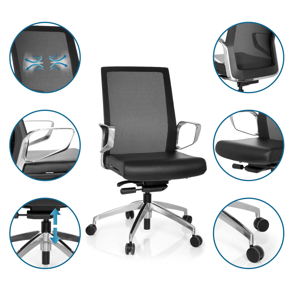 Siège de bureau de qualité professionnelle PROVIDER NET en noir avec dossier en maille, accoudoirs et pied réglable en hauteur de hjh OFFICE