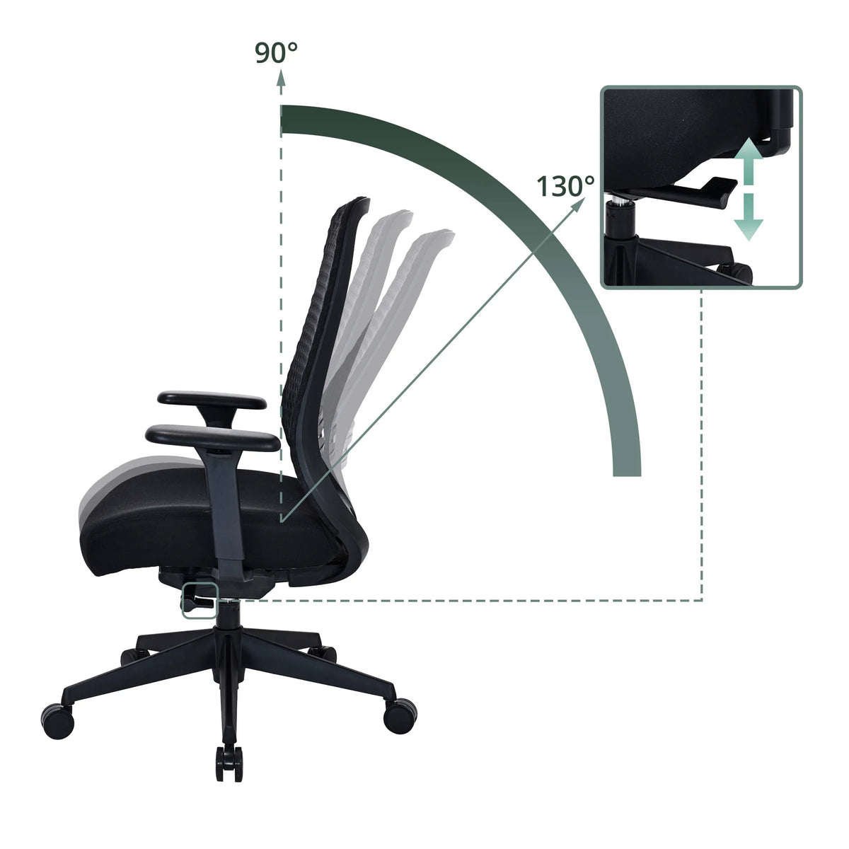 Angle d'inclinaison réglable du dossier de 90° à 130° du Siège de bureau de qualité professionnelle Verviq de hjh OFFICE