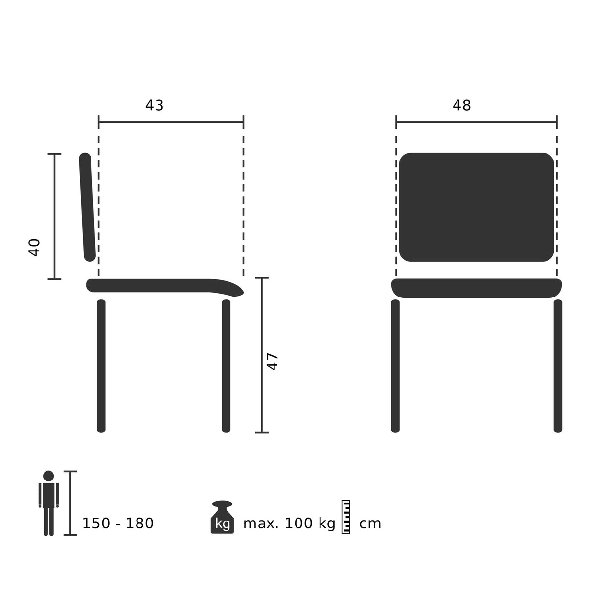 Dessin technique de la Chaise à coque SCANDI P avec une hauteur d'assise de 47 cm de hjh OFFICE