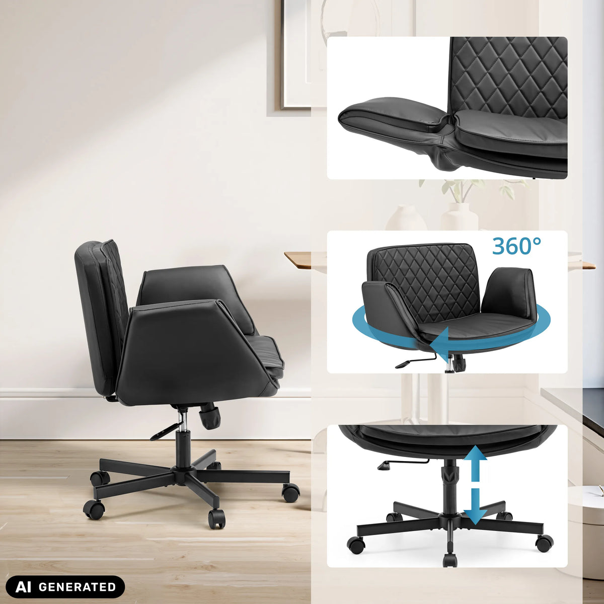 Siège de bureau à domicile Criss-Cross 10 noir avec rotation à 360 degrés et réglage de la hauteur de hjh LIVING (image générée par IA)