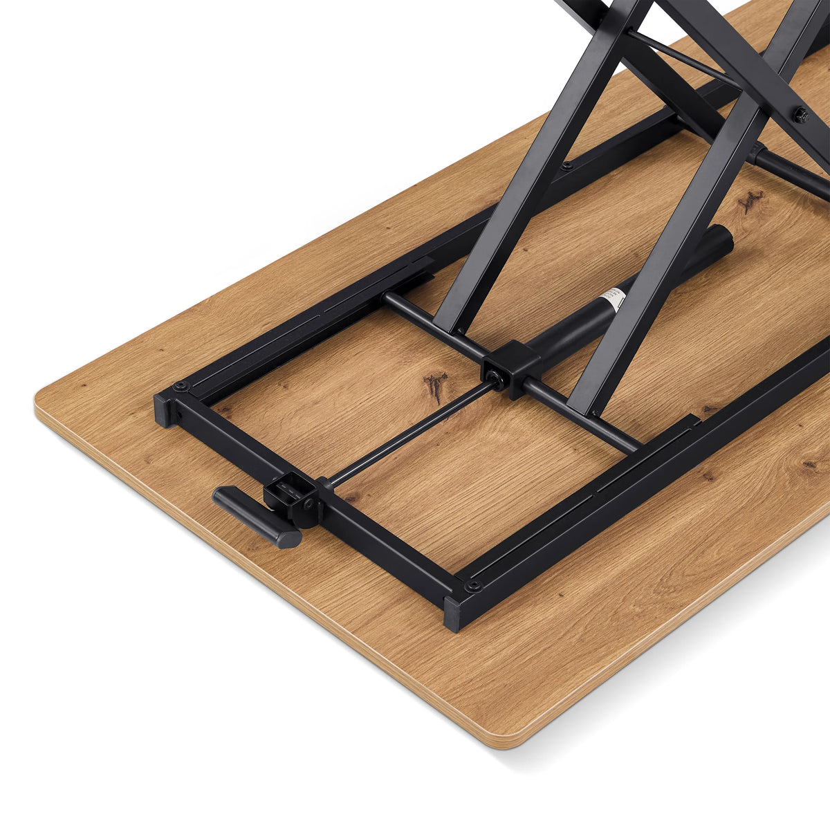Piètement avec cadre en métal noir et plateau en chêne de la table Worktime Lift de hjh OFFICE