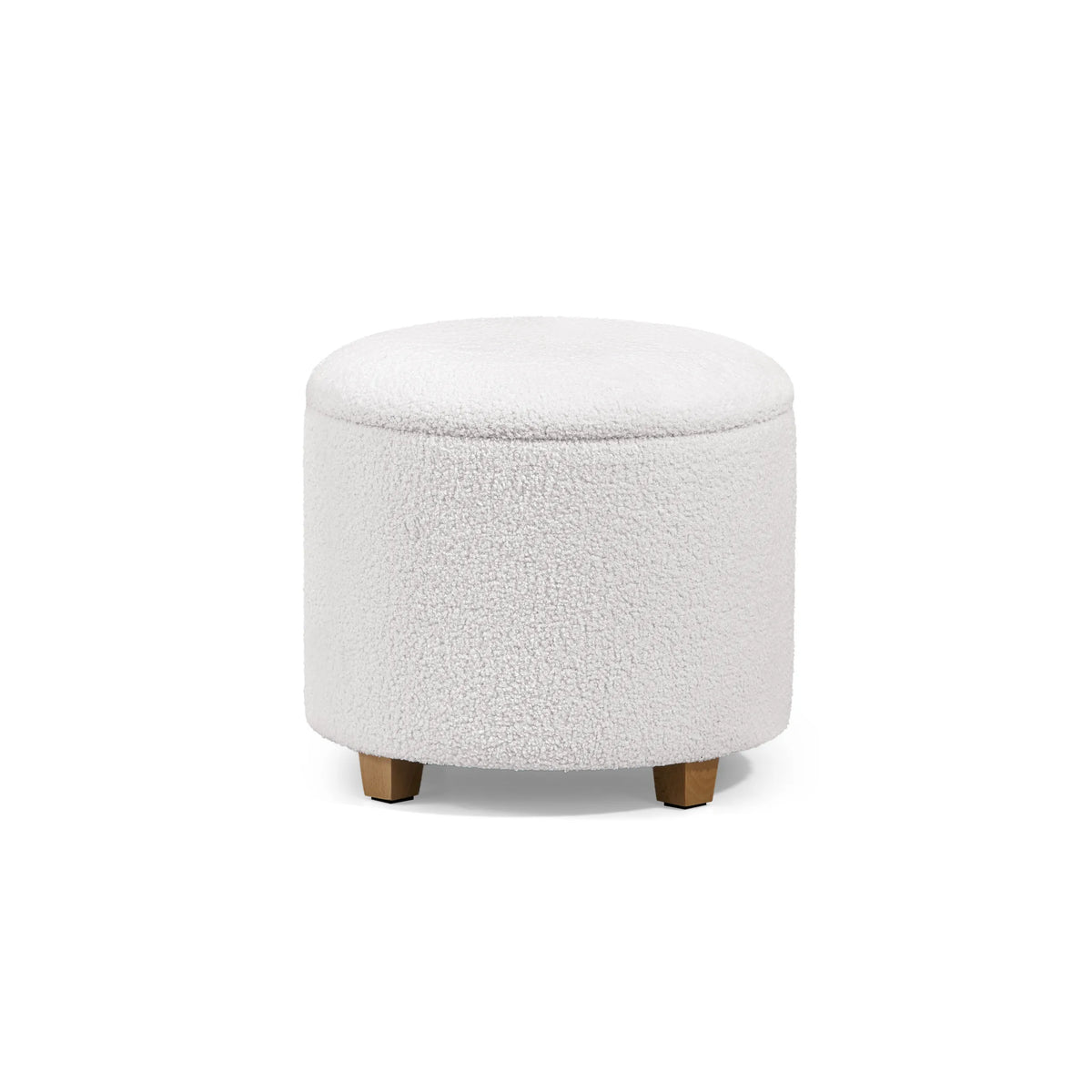Tabouret rembourré blanc Storiano S avec revêtement en tissu structuré et quatre pieds courts en bois de hjh LIVING – vue à 360° (vue de face 0°)