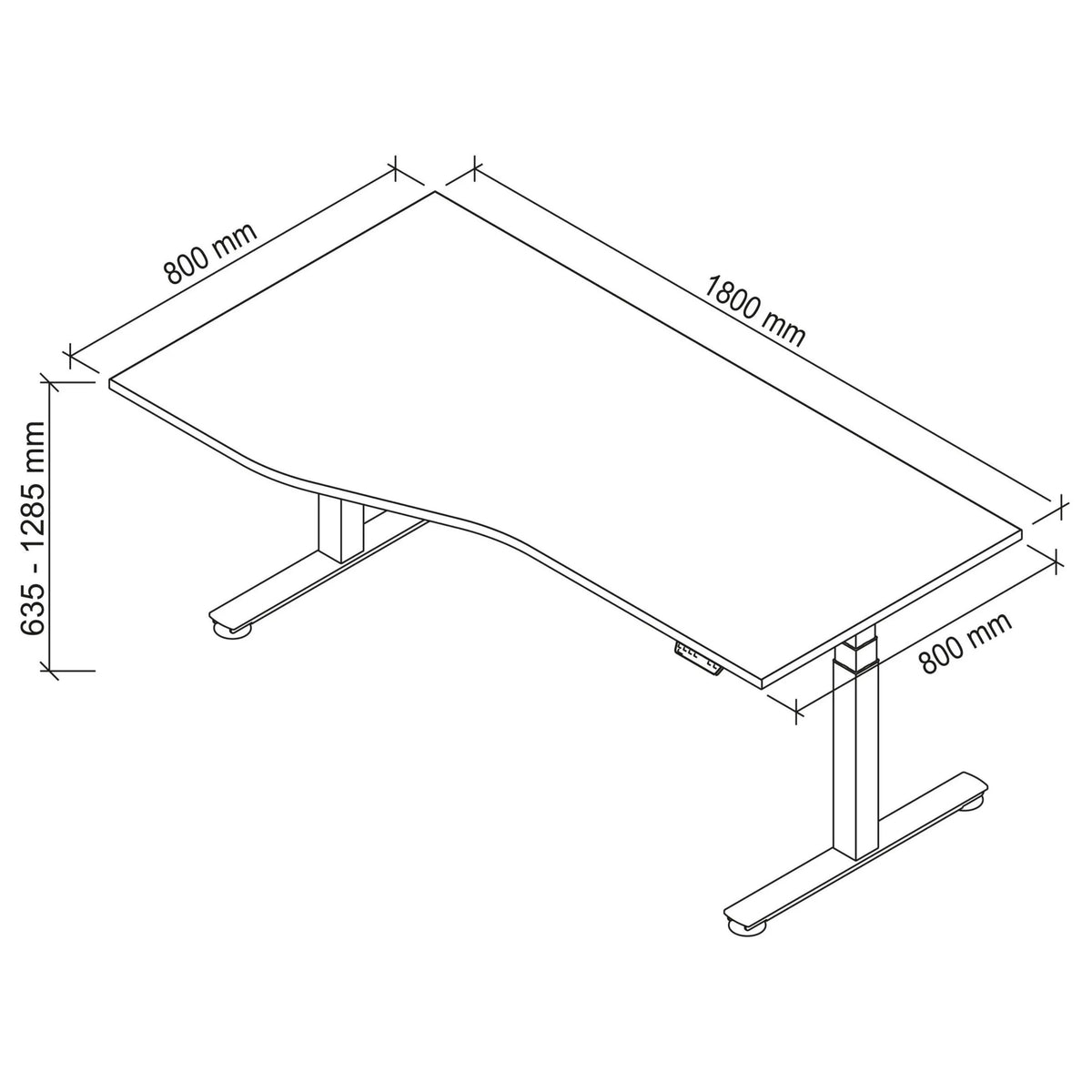 Dessin technique du bureau XDSM 18 S de 180 × 80 cm de hjh OFFICE PRO