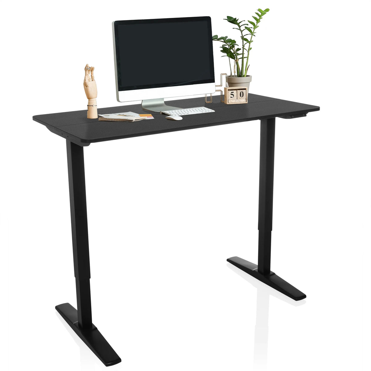 Bureau réglable en hauteur électriquement STAND CARBON en noir avec un plateau de 120 × 60 cm de hjh OFFICE