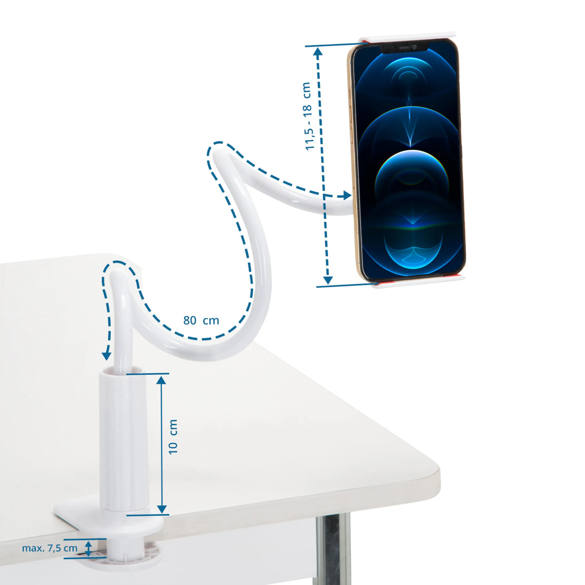 Dessin dimensionnel du Support de téléphone portable & tablette FLEXMOBI I d'une longueur de 80 cm de hjh OFFICE