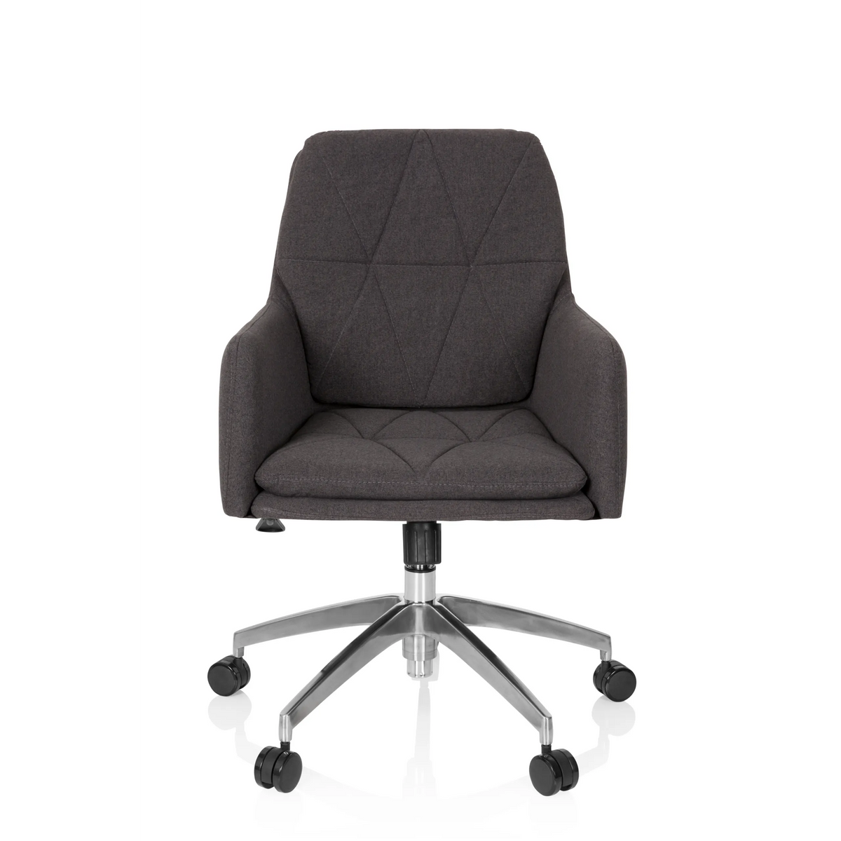 Siège de bureau à domicile SHAKE 350 gris foncé avec motif surpiqué et base à cinq roulettes de hjh OFFICE – vue à 360° (vue de face 0°)