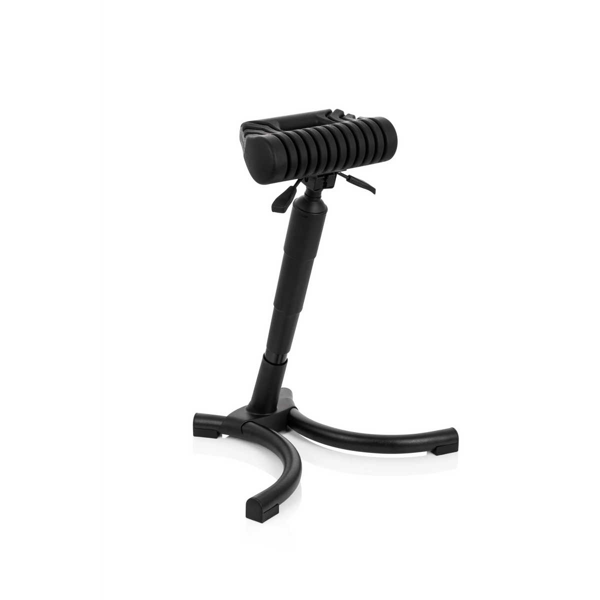 Siège assis-debout TOP WORK 33 noir avec assise rembourrée et pied tripode de hjh OFFICE – vue à 360° (vue de trois quarts avant 40°)