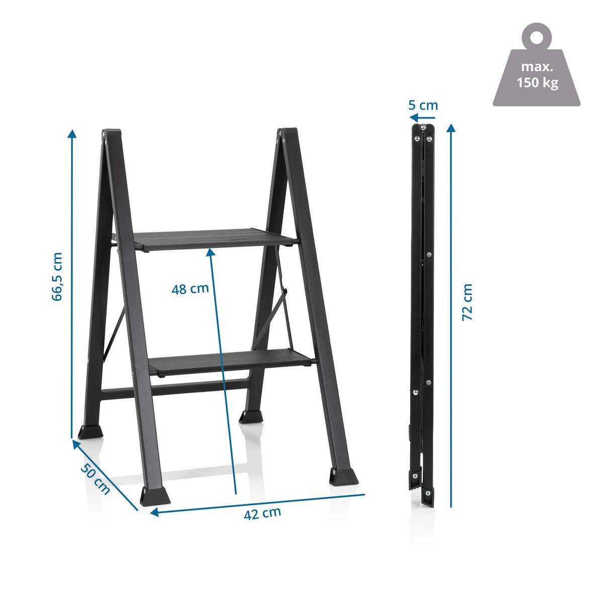 Dessin technique de l'Échelle pliante SOLID W5 d'une hauteur de 66,5 cm de hjh OFFICE