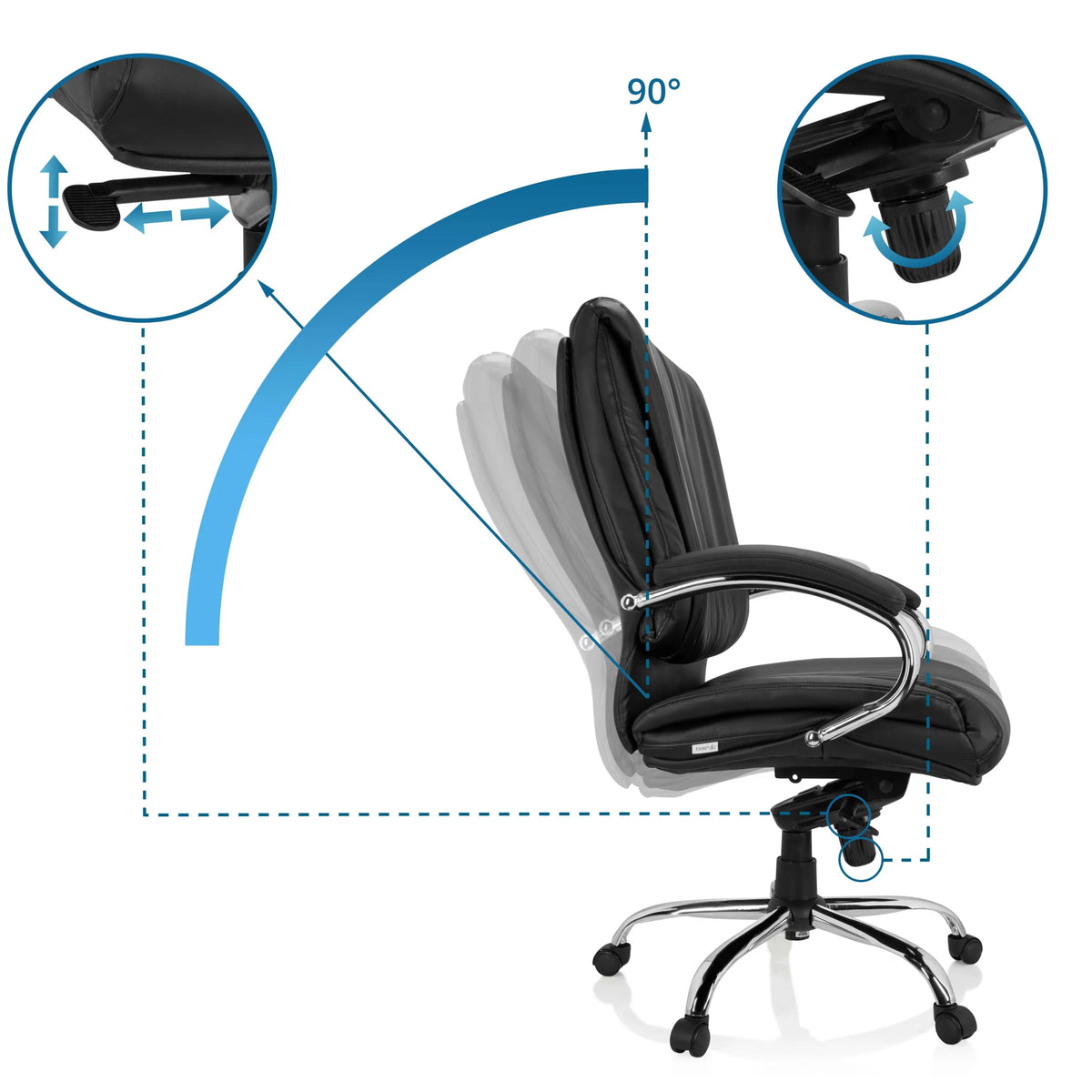 Dossier réglable avec inclinaison à 90° et réglage de la hauteur du Siège pivotant XXL H 100 de hjh OFFICE