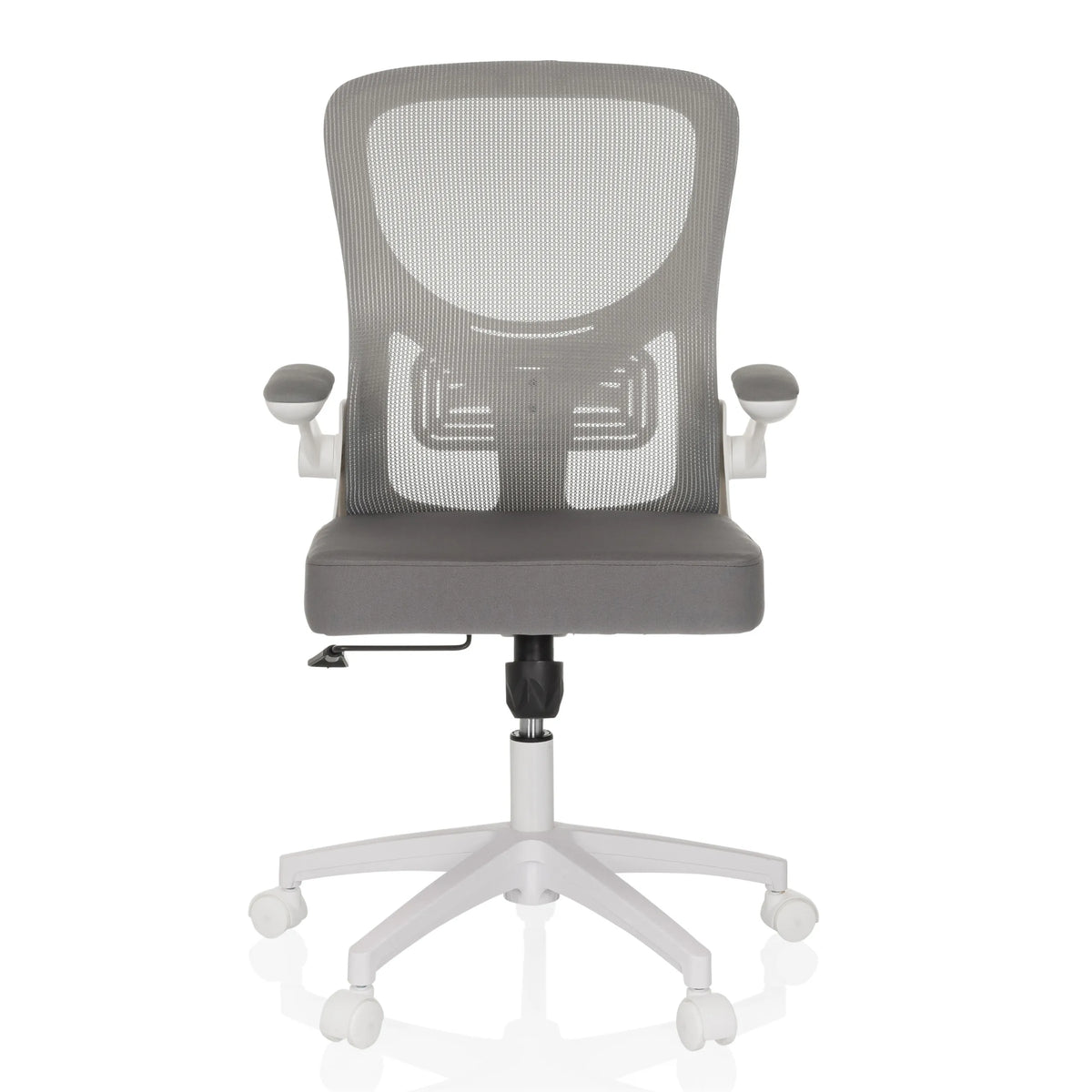 Siège de bureau à domicile BELIO W gris avec dossier en maille et piètement blanc à cinq roulettes de hjh OFFICE – vue à 360° (vue de face 0°)