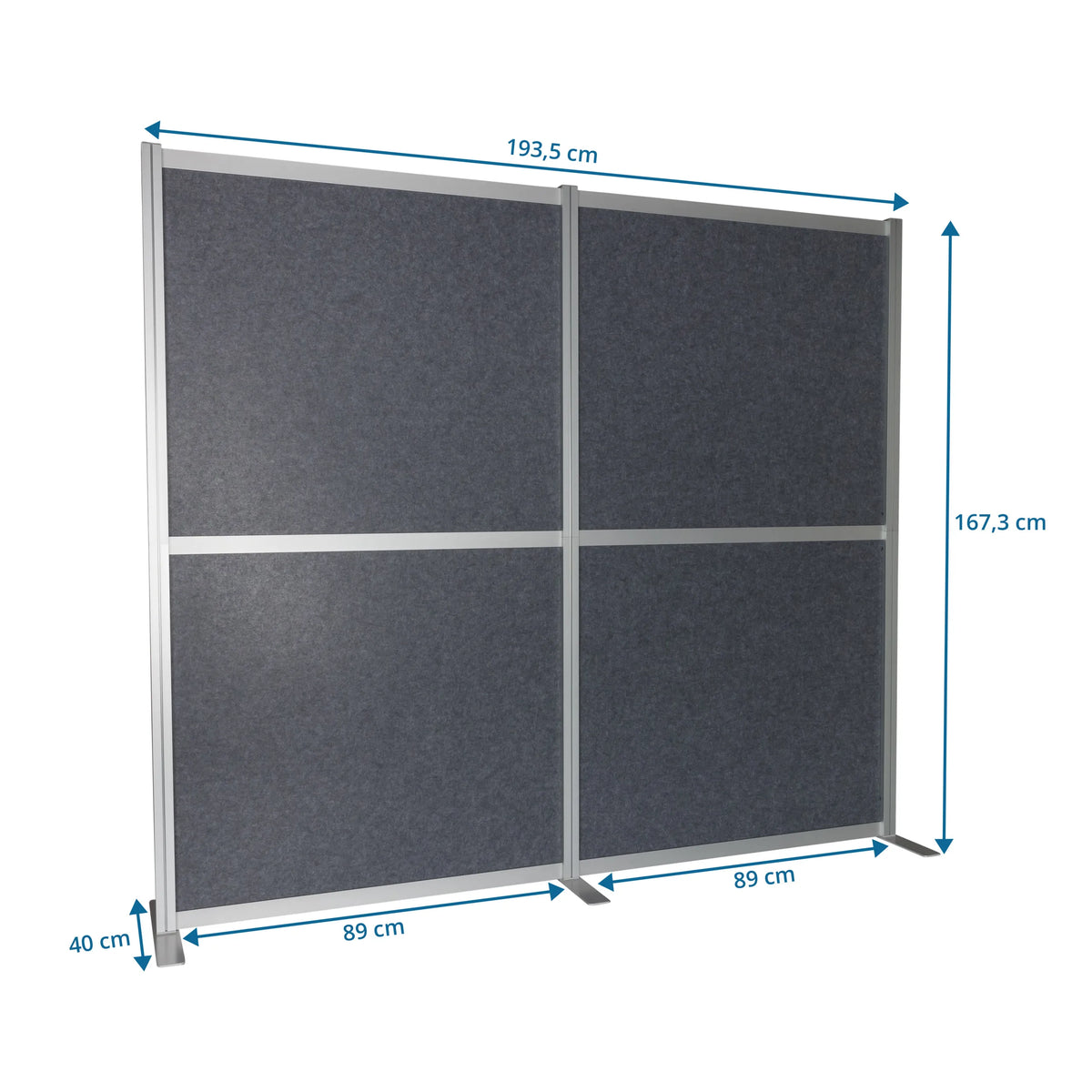 Dessin dimensionnel de la Cloison de séparation FLEXMIUT MODUL de 193,5 × 167,3 cm en gris de hjh OFFICE