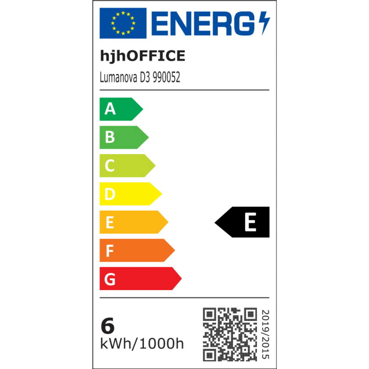 ENERG hjhOFFICE Lumanova D3 990052 A B C D E F G E 6 kWh/1000h 2019/2015
