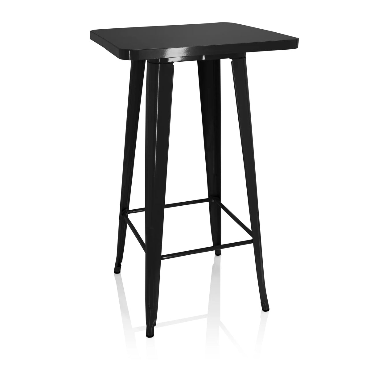 Table de bar noire VANTAGGIO HIGH T avec plateau carré et deux traverses de hjh OFFICE – vue à 360° (vue de face 20°)