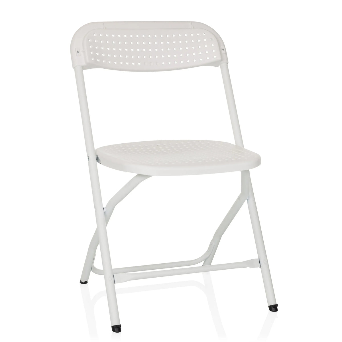Chaise d'extérieur blanche TUDELA XXL PRO W avec assise et dossier perforés de hjh OFFICE – vue à 360° (vue de face 15°)