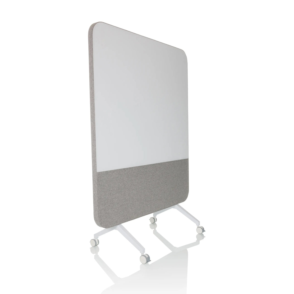 Tableau blanc VISION BOARD gris avec surface d'écriture blanche et roulettes de hjh OFFICE – vue à 360° (vue de trois quarts avant 45°)