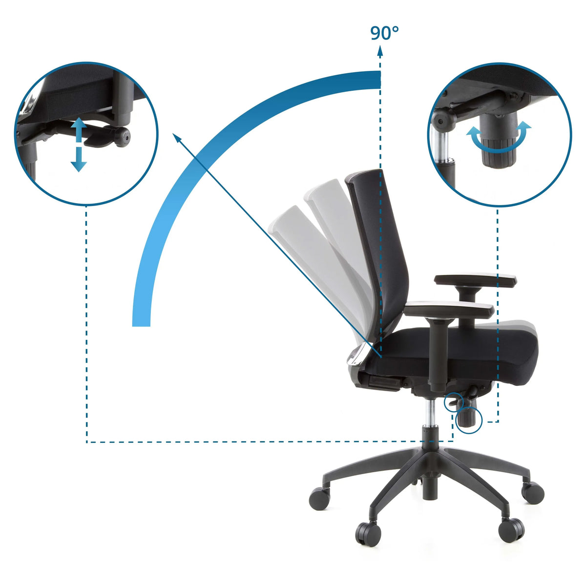 Dossier réglable du siège de bureau de qualité professionnelle PORTO BASE avec un angle d'inclinaison de 90° de hjh OFFICE