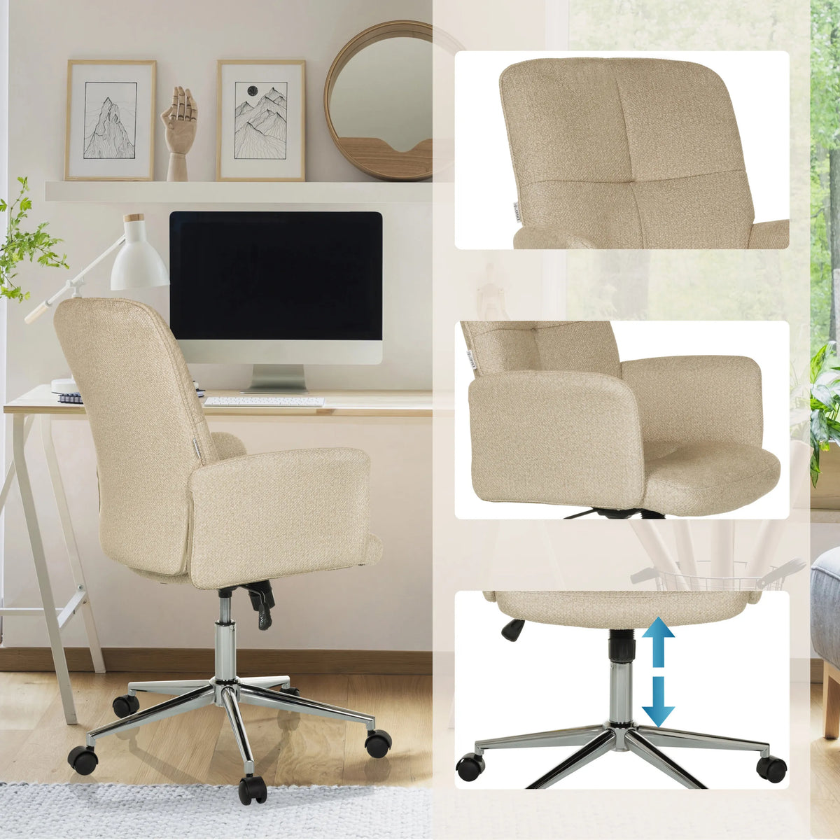 Siège de bureau à domicile SOLAO 400 beige avec hauteur d'assise réglable, accoudoirs et pied en étoile à roulettes de hjh OFFICE