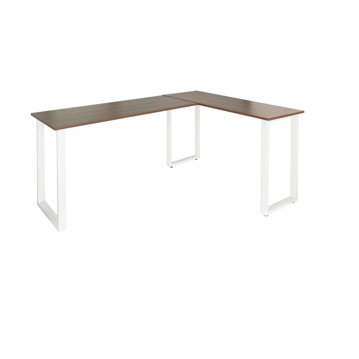 Bureau d'angle WORKSPACE BASIC I effet noyer avec pieds en U blancs de hjh OFFICE – vue à 360° (vue de face 0°)