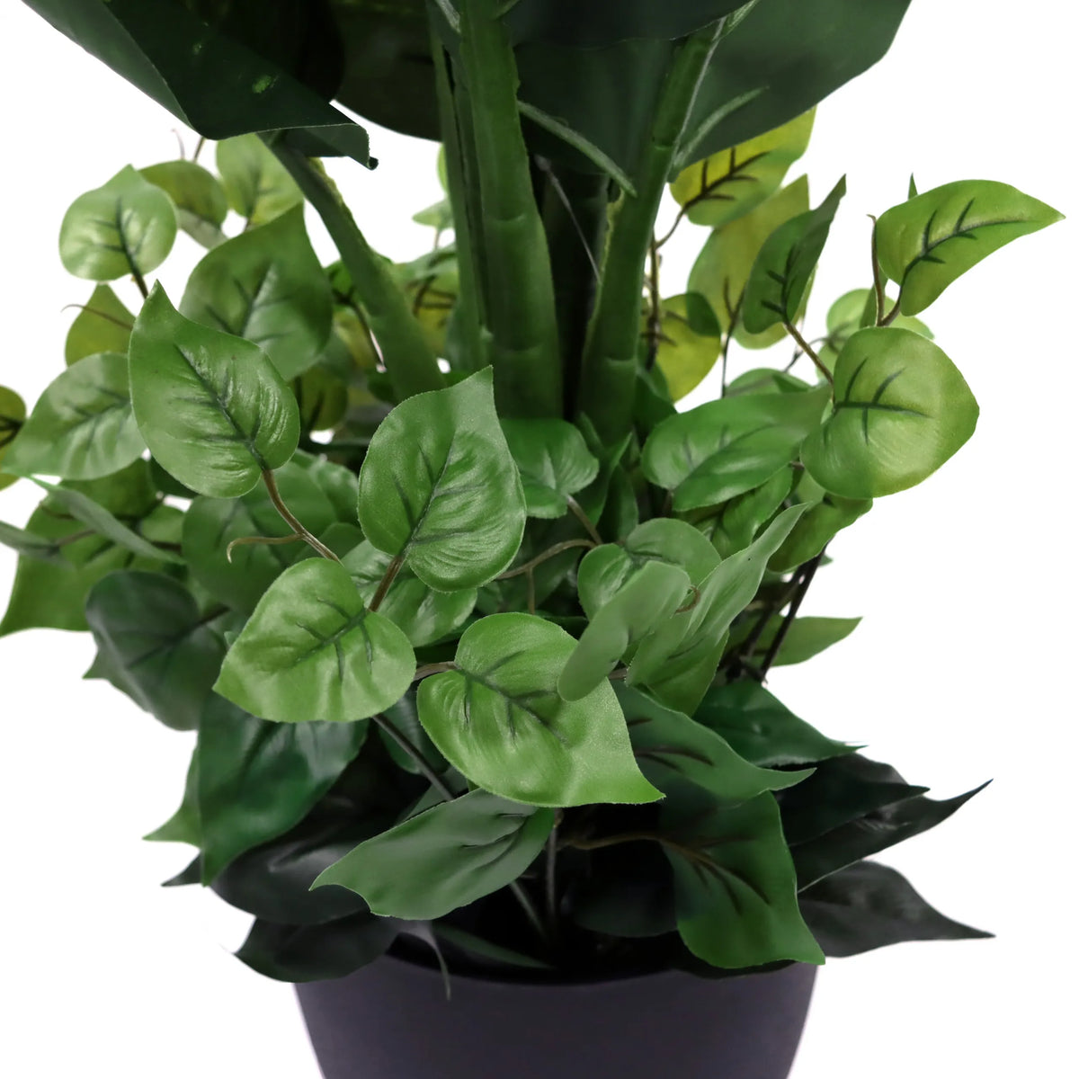 Feuilles vertes de la plante artificielle DIEFFENBACHIA dans un cache-pot noir de hjh OFFICE