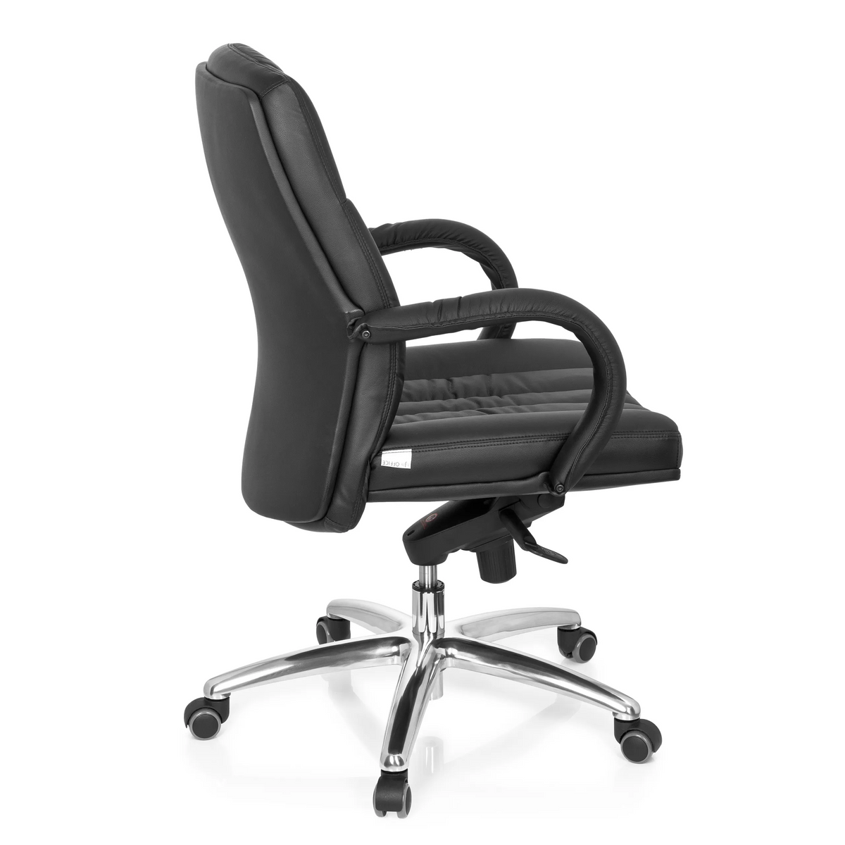Siège pivotant XXL G 100 noir avec rembourrage capitonné et piètement à cinq roulettes de hjh OFFICE – vue à 360° (vue de profil 100°)