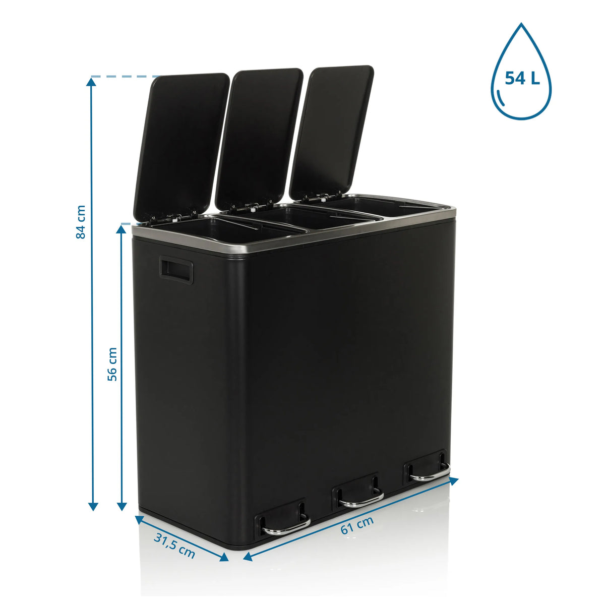 Dessin coté de la Poubelle Clean 9 avec 61 × 31,5 cm et une capacité de 54 L de hjh OFFICE