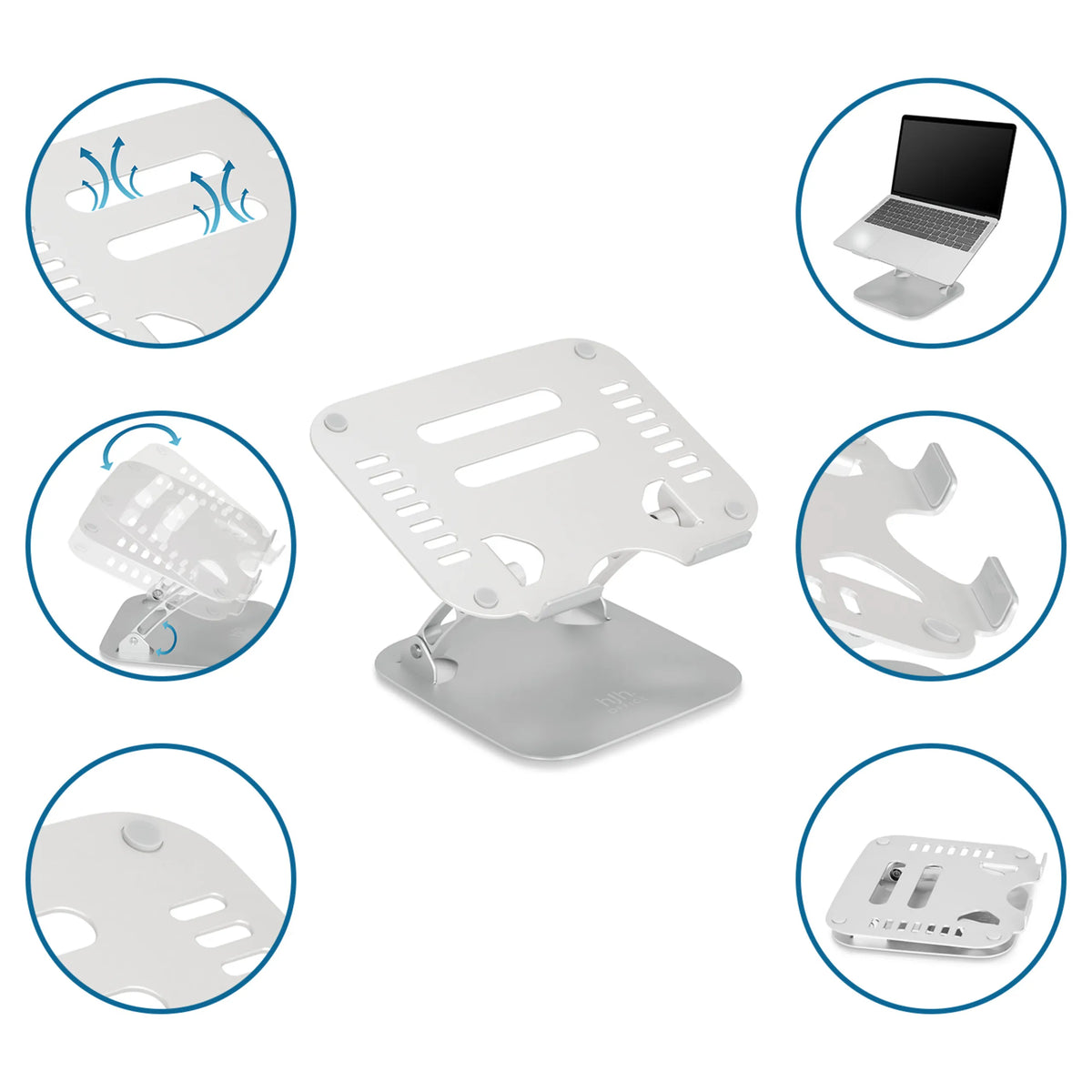 Support pour ordinateur portable LAPTOP STAND argenté avec ouvertures de ventilation et différents niveaux de réglage de hjh OFFICE