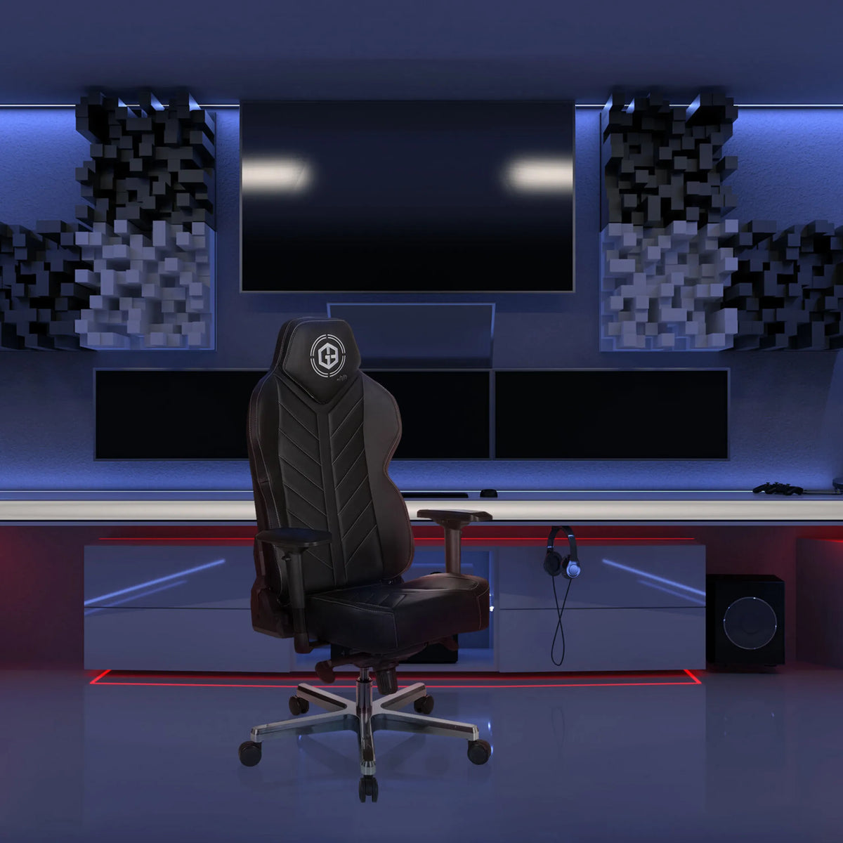 Fauteuil Gamer noir GAMEBREAKER COLOSSUS avec logo sur le repose-tête et les accoudoirs de hjh OFFICE