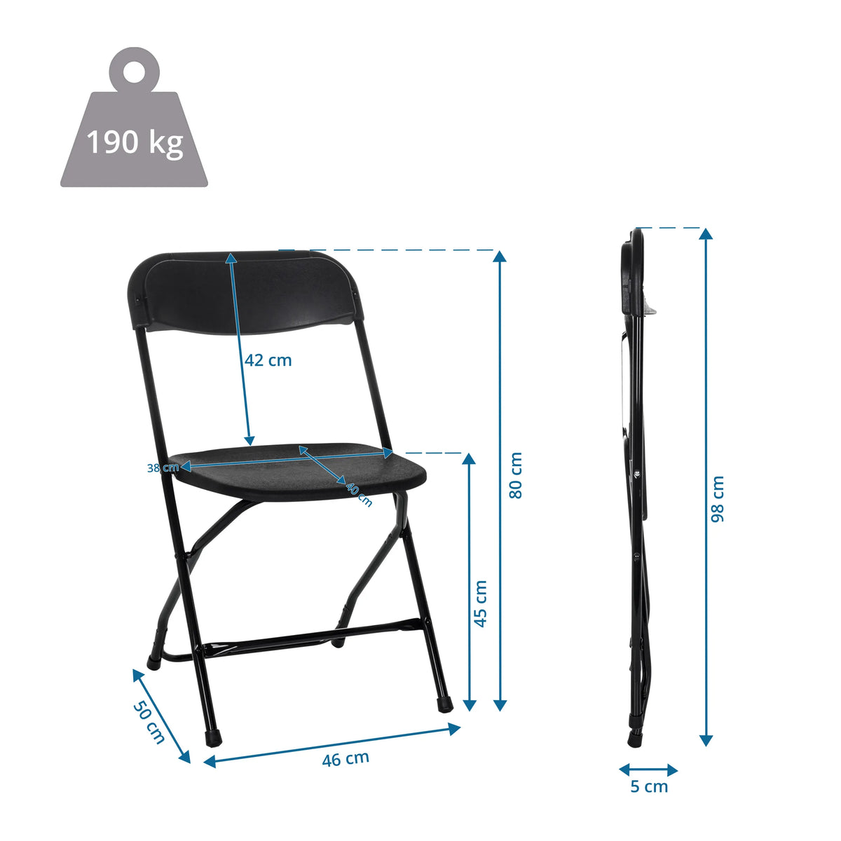 Dessin technique de la Chaise d'extérieur TUDELA XXL B avec une hauteur de 80 cm et une capacité de charge de 190 kg de hjh OFFICE