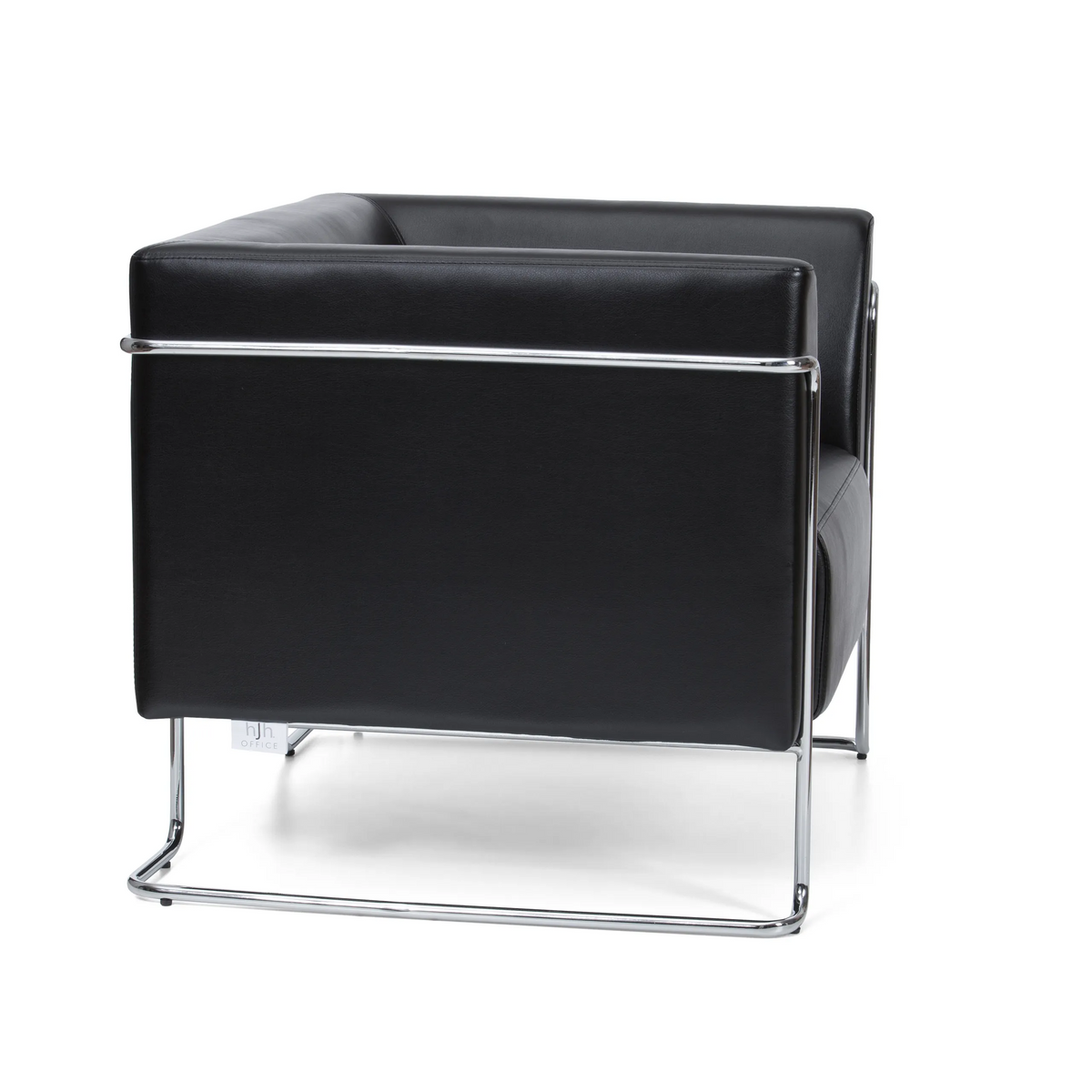 Fauteuil rembourré noir CURACAO avec structure tubulaire chromée de hjh OFFICE – vue à 360° (vue de profil 80°)