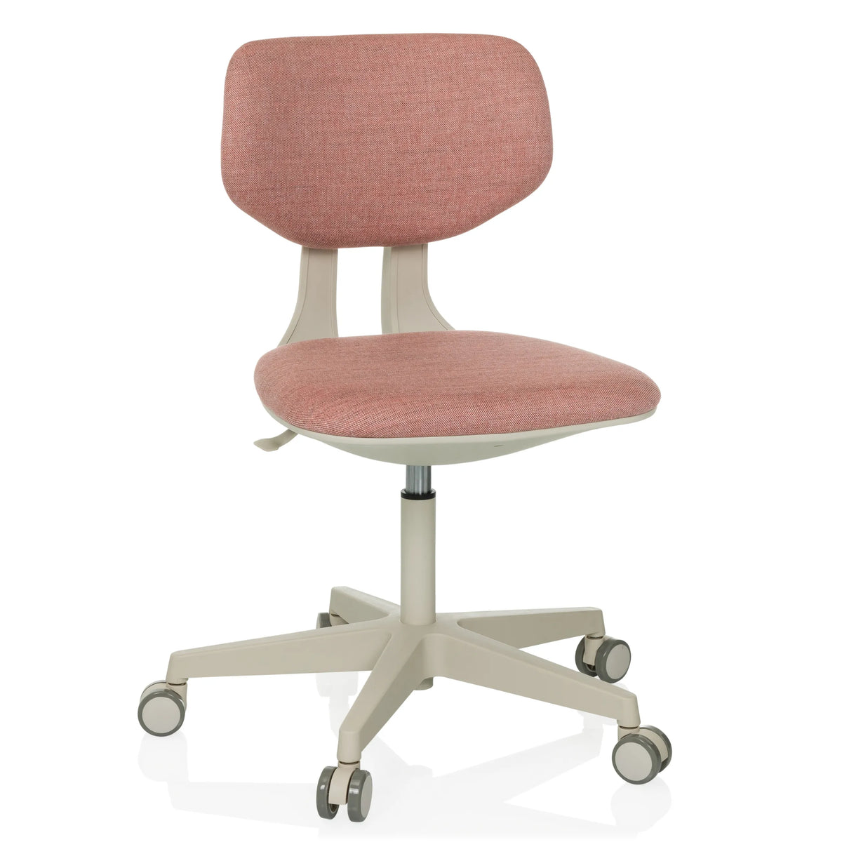 Chaise pivotante pour des enfants KID CLASSIC rose avec assise rembourrée et base à cinq roulettes de hjh OFFICE – vue à 360° (vue de face 15°)