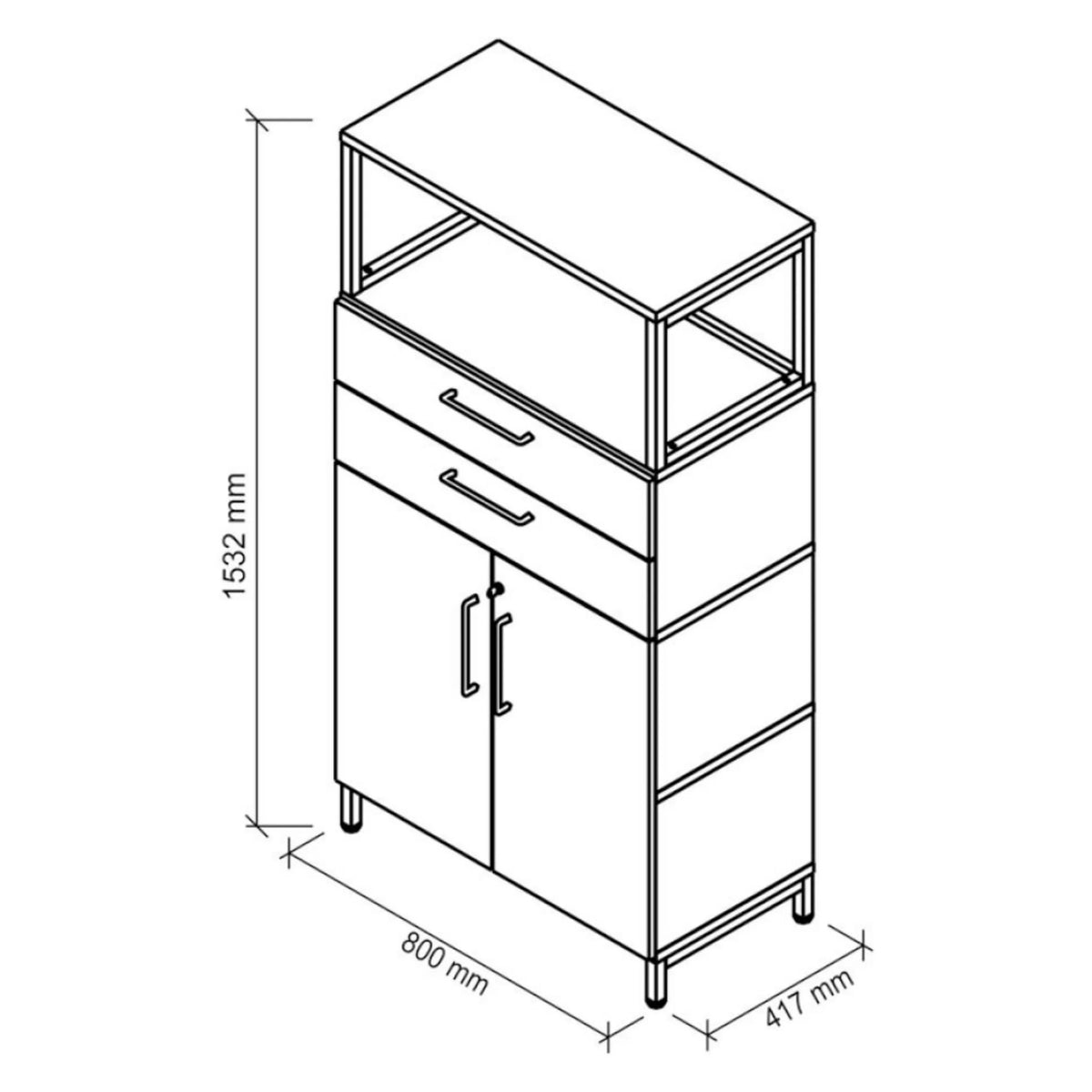Dessin technique de l'armoire FlexWall de 1532 × 800 mm de hjh OFFICE PRO