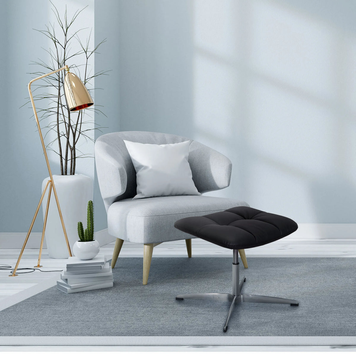 Tabouret rembourré noir SARANTO en similicuir avec pied métallique à quatre branches de hjh OFFICE