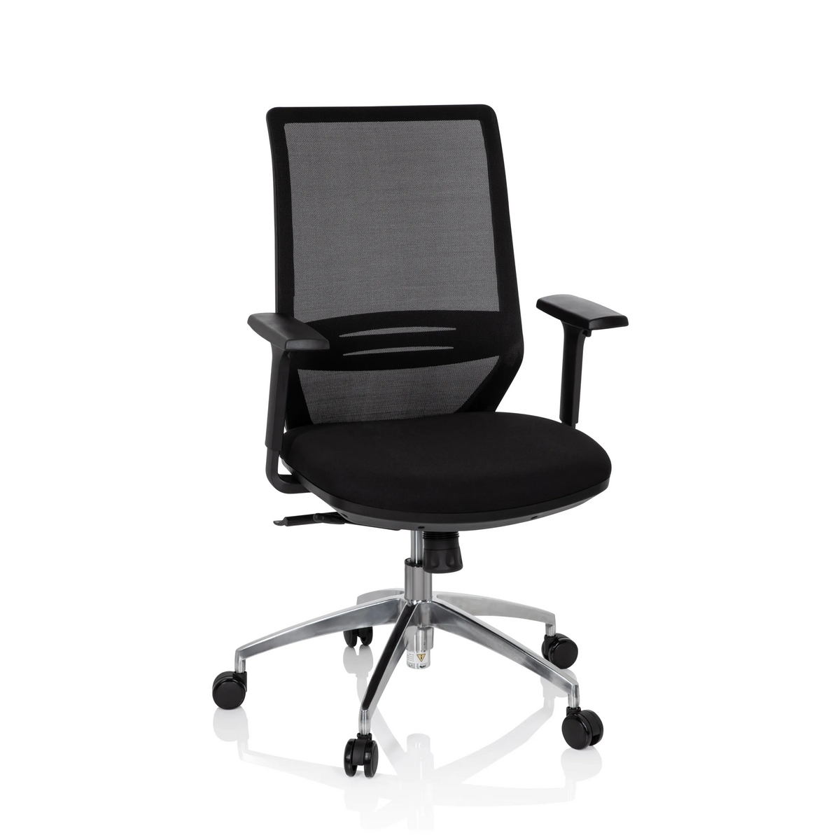 Siège de bureau de qualité professionnelle PROFONDO noir avec dossier en maille et piètement à cinq roulettes de hjh OFFICE – vue à 360° (vue de face 20°)