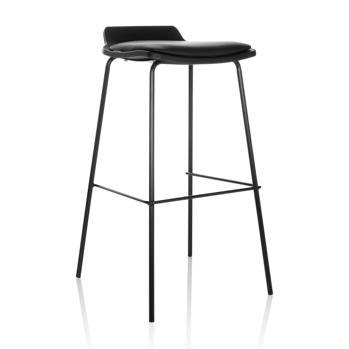 Tabouret de bar noir LONSO 10 avec assise rembourrée et un repose-pieds de hjh OFFICE – vue à 360° (vue de trois quarts avant 30°)