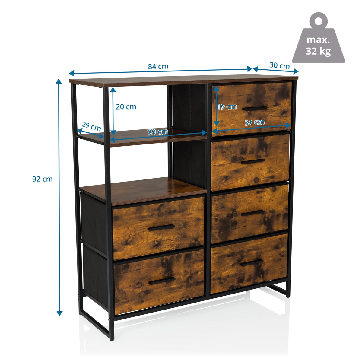 Dessin coté de la Commode RAGALA avec 84 × 92 cm de hjh LIVING