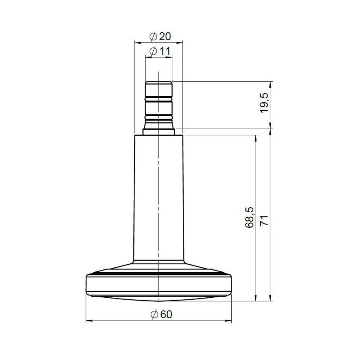 Dessin technique des Patins de chaise STATO-M d'un diamètre de 60 mm de hjh OFFICE