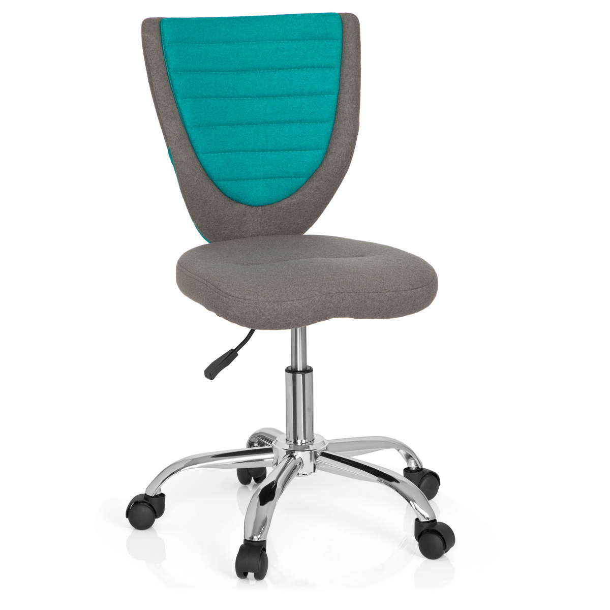 Chaise pivotante pour des enfants KIDDY COMFORT gris turquoise avec pied en étoile et cinq roulettes de hjh OFFICE – vue à 360° (vue de face 20°)