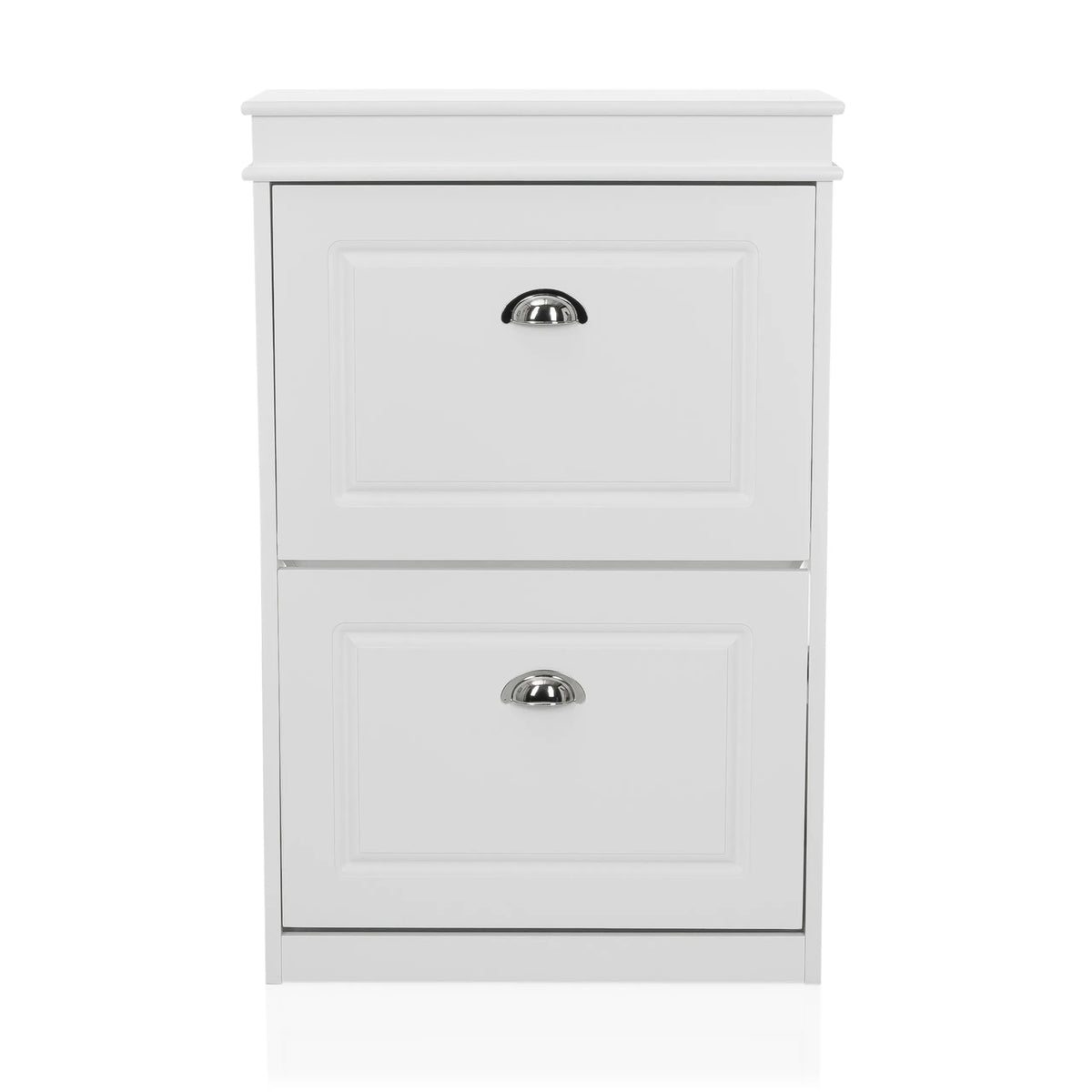 Armoire à chaussures blanche ESTHA 2 avec deux tiroirs et poignées argentées de hjh LIVING