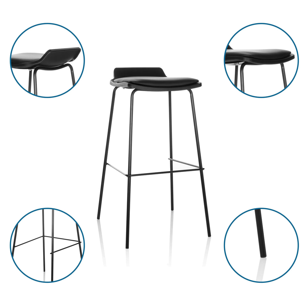 Tabouret de bar LONSO 10 noir avec assise rembourrée et structure métallique mince de hjh OFFICE