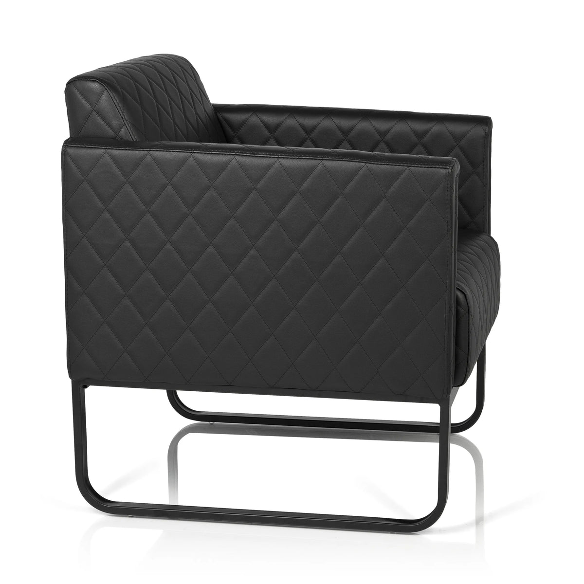 Fauteuil rembourré noir ARUBA BLACK avec surpiqûres en losange et piètement luge de hjh OFFICE – vue à 360° (vue de profil 80°)