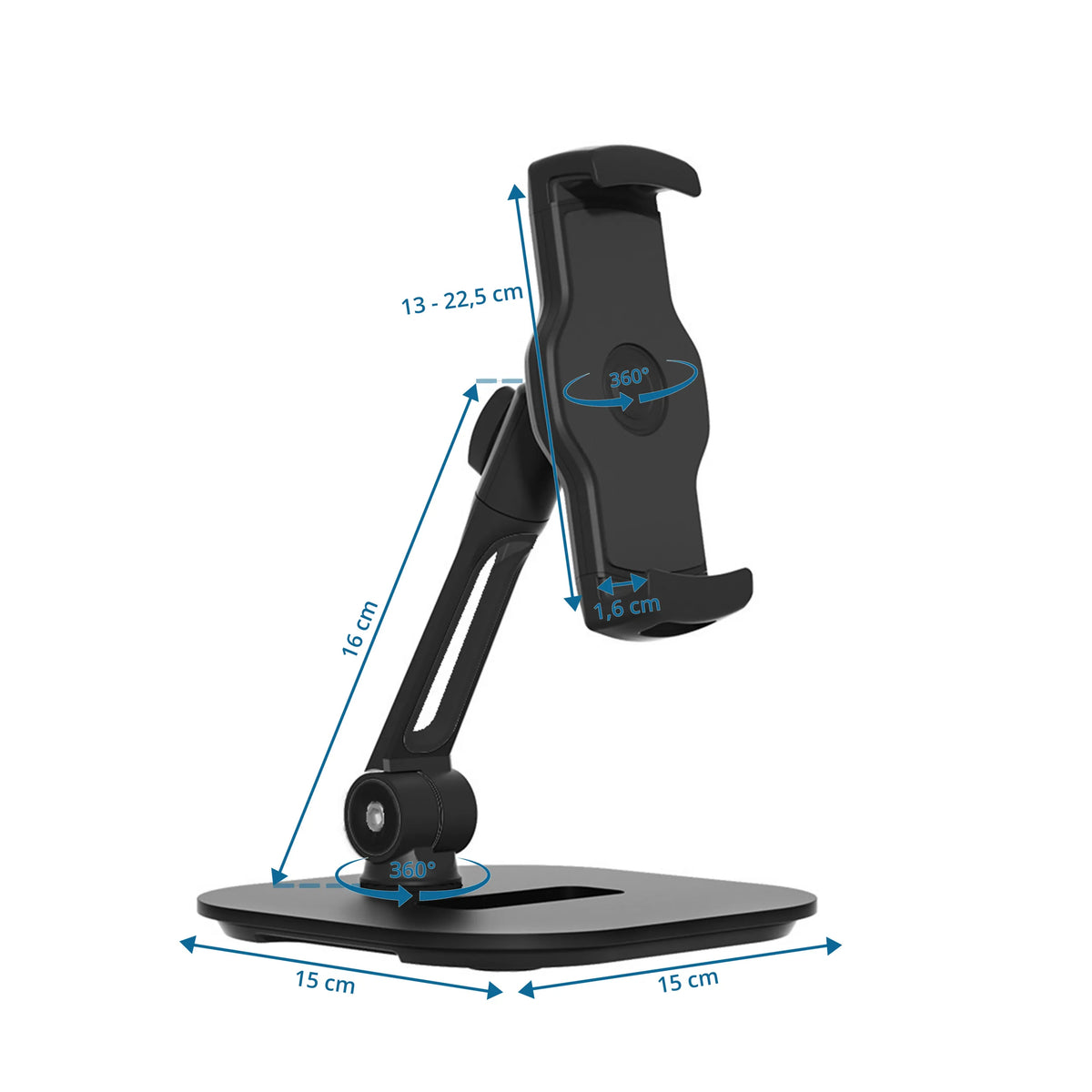 Dessin technique du Support de téléphone portable & tablette FLEXMOBI IV avec base de 15 × 15 cm de hjh OFFICE