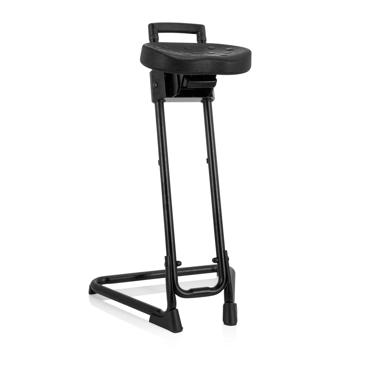 Siège assis-debout TOP WORK 32 noir avec assise rembourrée et piètement en U de hjh OFFICE – vue à 360° (vue de face 20°)