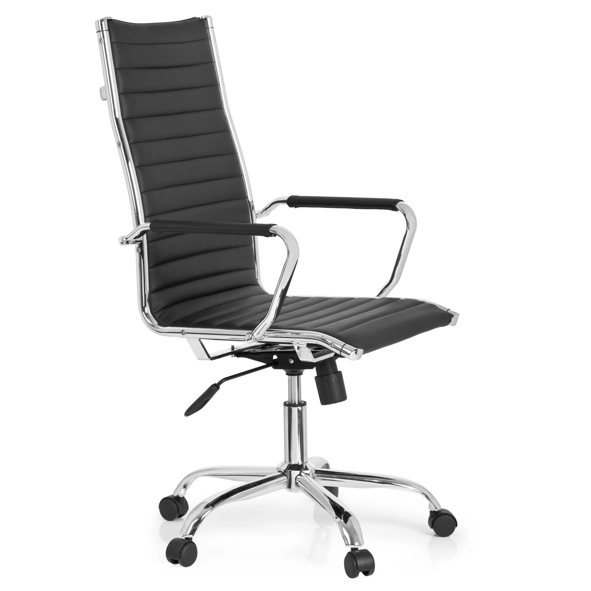 Siège de direction de qualité professionnelle VEMONA 20 noir, surpiqûres, accoudoirs et base à roulettes de hjh OFFICE – vue à 360° (vue de trois quarts avant 60°)