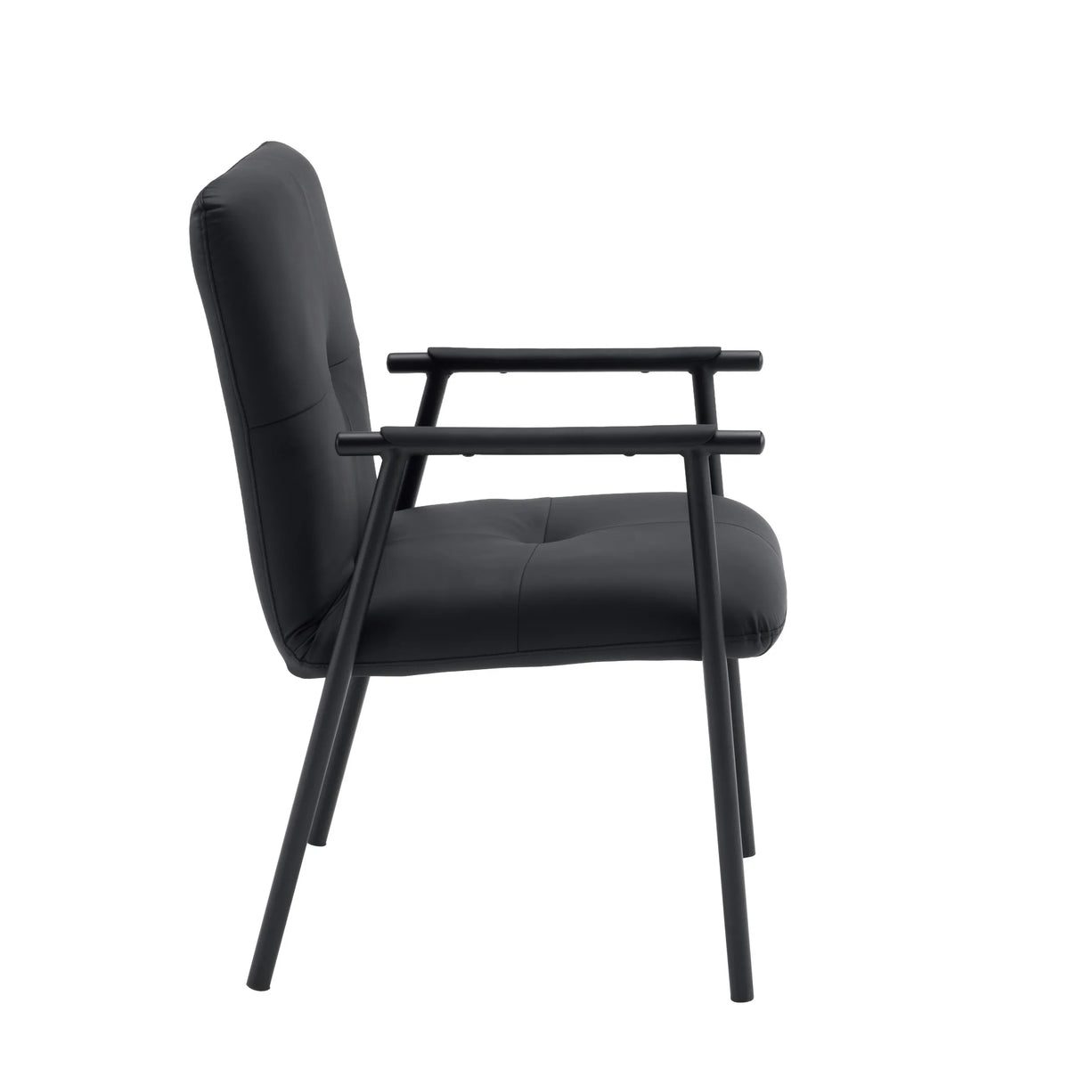 Vue latérale de la chaise rembourrée Lifea Flex avec revêtement en similicuir noir et accoudoirs de hjh LIVING